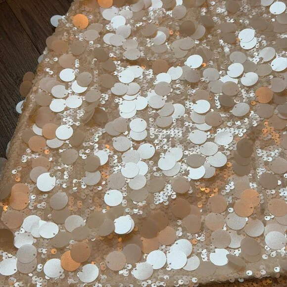 MESHKI Maude Transparent Sequin White Bridal Mini Skirt With Split - Small - Picture 5 of 8